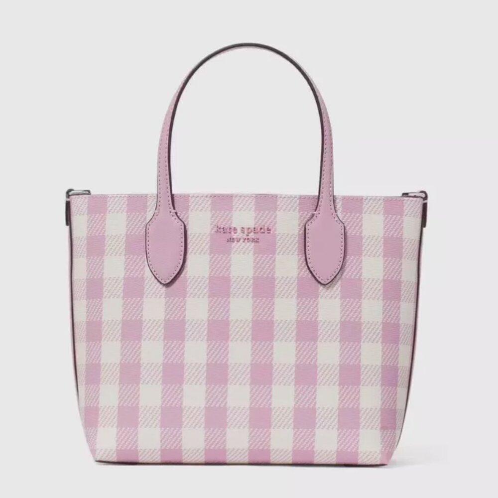 Kate Spade Bleecker Gingham Medium Crossbody Tote Berry Cream KF800 with Dustbag